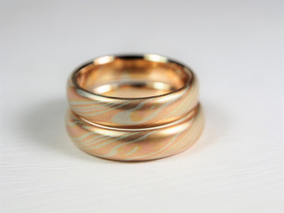 Karat gold mokume gane wedding ring 19 (Two ring set) 6枚目の画像