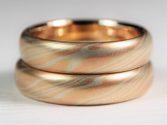 Karat gold mokume gane wedding ring 19 (Two ring set) 8枚目の画像