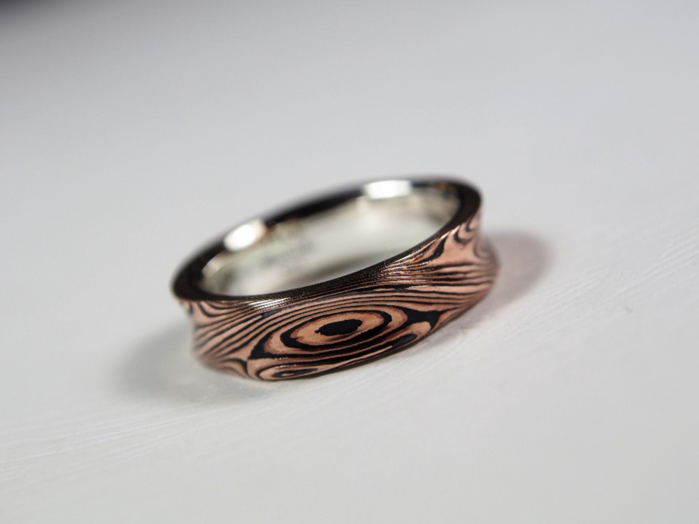 Karat gold mokume gane wedding ring