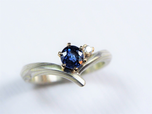 K金  木目金 戒指 木紋金  求婚戒   訂婚戒  (天然藍寶、真鑽) 第1張的照片
