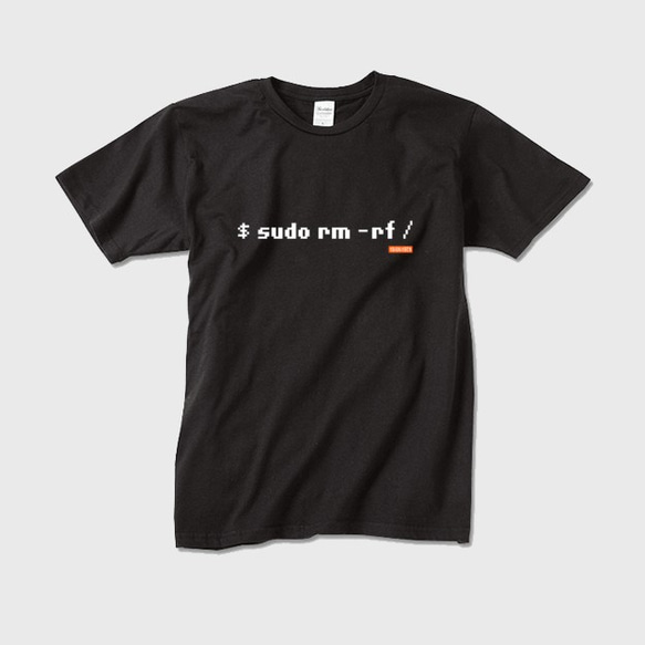 UNIXコマンド Tシャツ「滅びの呪文（sudo rm -rf /）」黒 [cv1] T