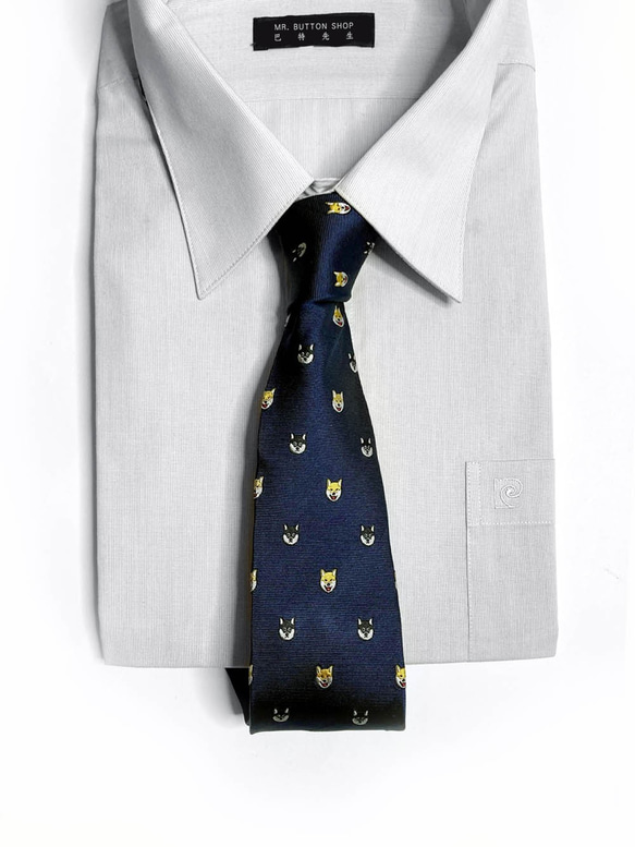 巴特先生-柴犬兄弟設計款領帶-獨家設計-限量款-neck tie-Sihba Inu-深藍 第2張的照片