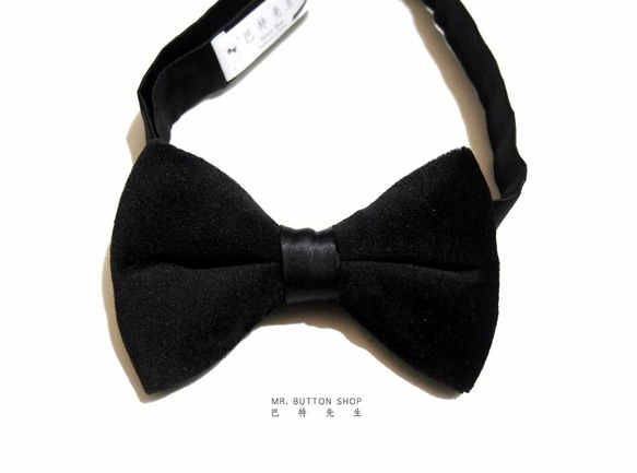 黑棉絨布手工領結_蠶絲_handmade_bow tie_冬季限定款_宴會型 第2張的照片