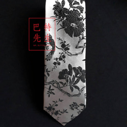 巴特先生-鳥與花手工領帶-Neckties-銀緞 第2張的照片