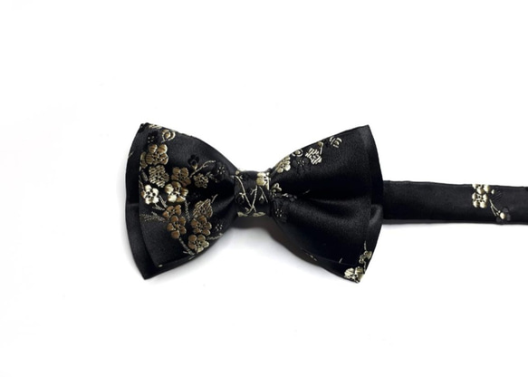 巴特先生-黑緞金花手工領結-緞布-緹花-Bow Ties-黑 第1張的照片