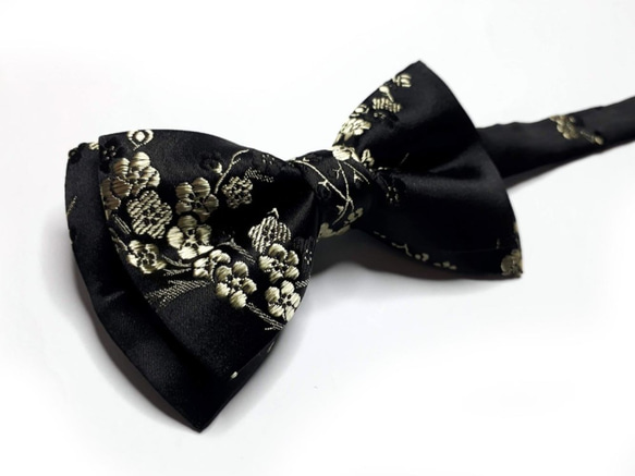 巴特先生-黑緞金花手工領結-緞布-緹花-Bow Ties-黑 第2張的照片