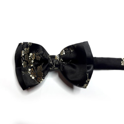 Mr. Bart-Black Satin Gold Flower Hand Bow Tie-Satin-Jacquard-Bow 3枚目の画像