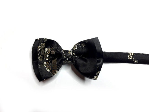 Mr. Bart-Black Satin Gold Flower Hand Bow Tie-Satin-Jacquard-Bow 3枚目の画像