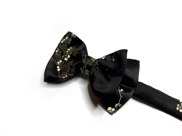 巴特先生-黑緞金花手工領結-緞布-緹花-Bow Ties-黑 第4張的照片