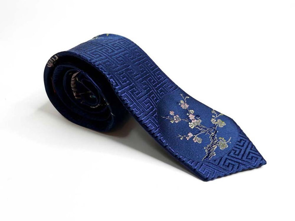 巴特先生-圓與花的配置 手工領帶-Neckties-深藍 第1張的照片