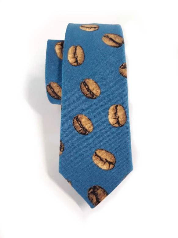 巴特先生-咖啡豆手工領帶-Cofee Beans-棉-Neckties-藍 第1張的照片