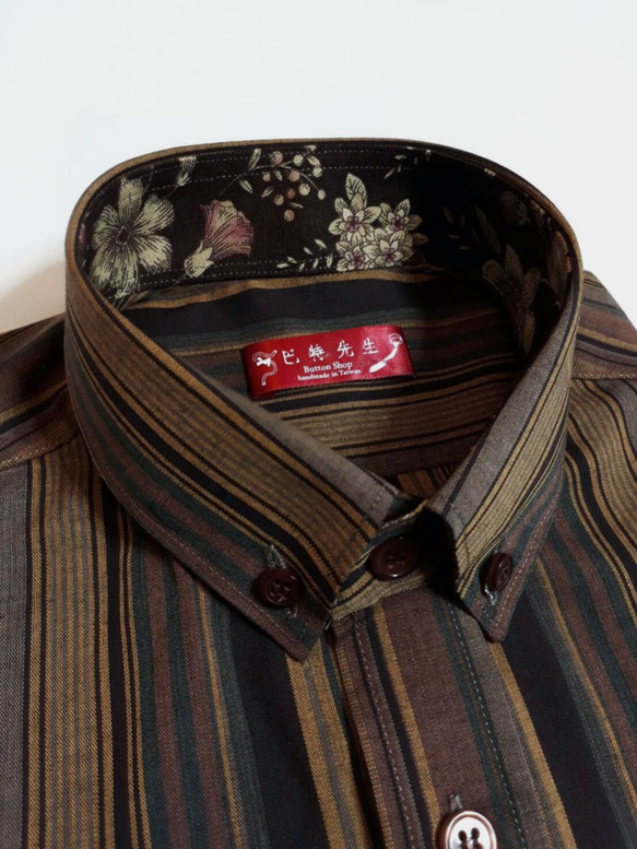 巴特先生-木質色 條紋 手工襯衫 Shirt 咖 第2張的照片