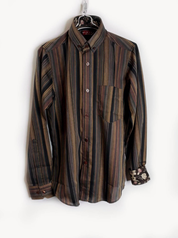 巴特先生-木質色 條紋 手工襯衫 Shirt 咖 第6張的照片