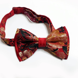 巴特先生-大紅-手工領結-緞布-緹花-Bow Ties-紅黑金 第4張的照片