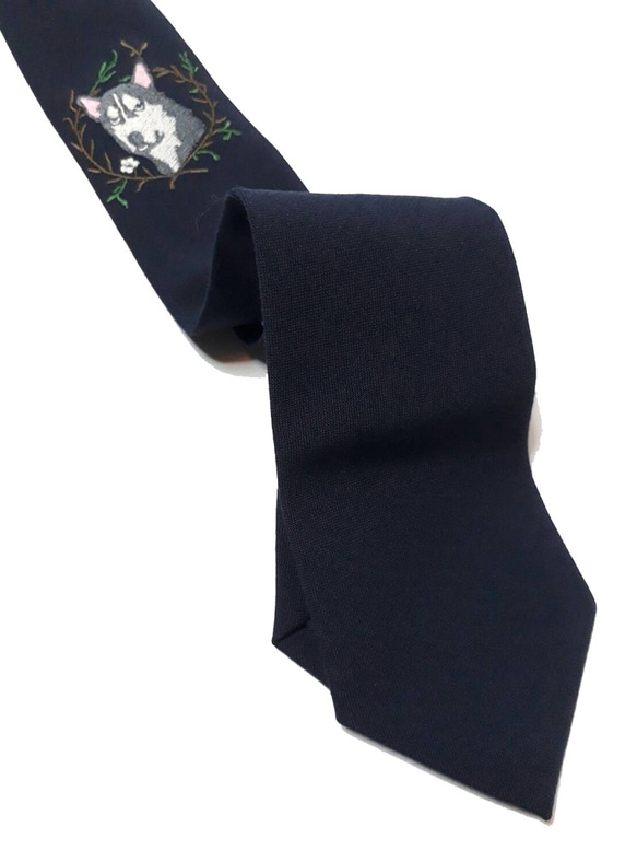 巴特先生-哈士奇-刺繡-羊毛料領帶-獨家設計款-Neckties 第2張的照片