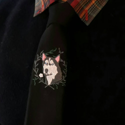 バート氏-ハスキー-刺繡-ウールネクタイ-排他的なデザイン-ネクタイ 3枚目の画像
