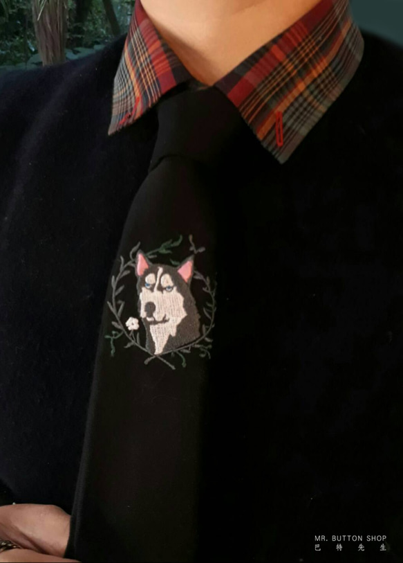 バート氏-ハスキー-刺繡-ウールネクタイ-排他的なデザイン-ネクタイ 3枚目の画像