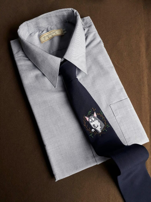 バート氏-ハスキー-刺繡-ウールネクタイ-排他的なデザイン-ネクタイ 4枚目の画像