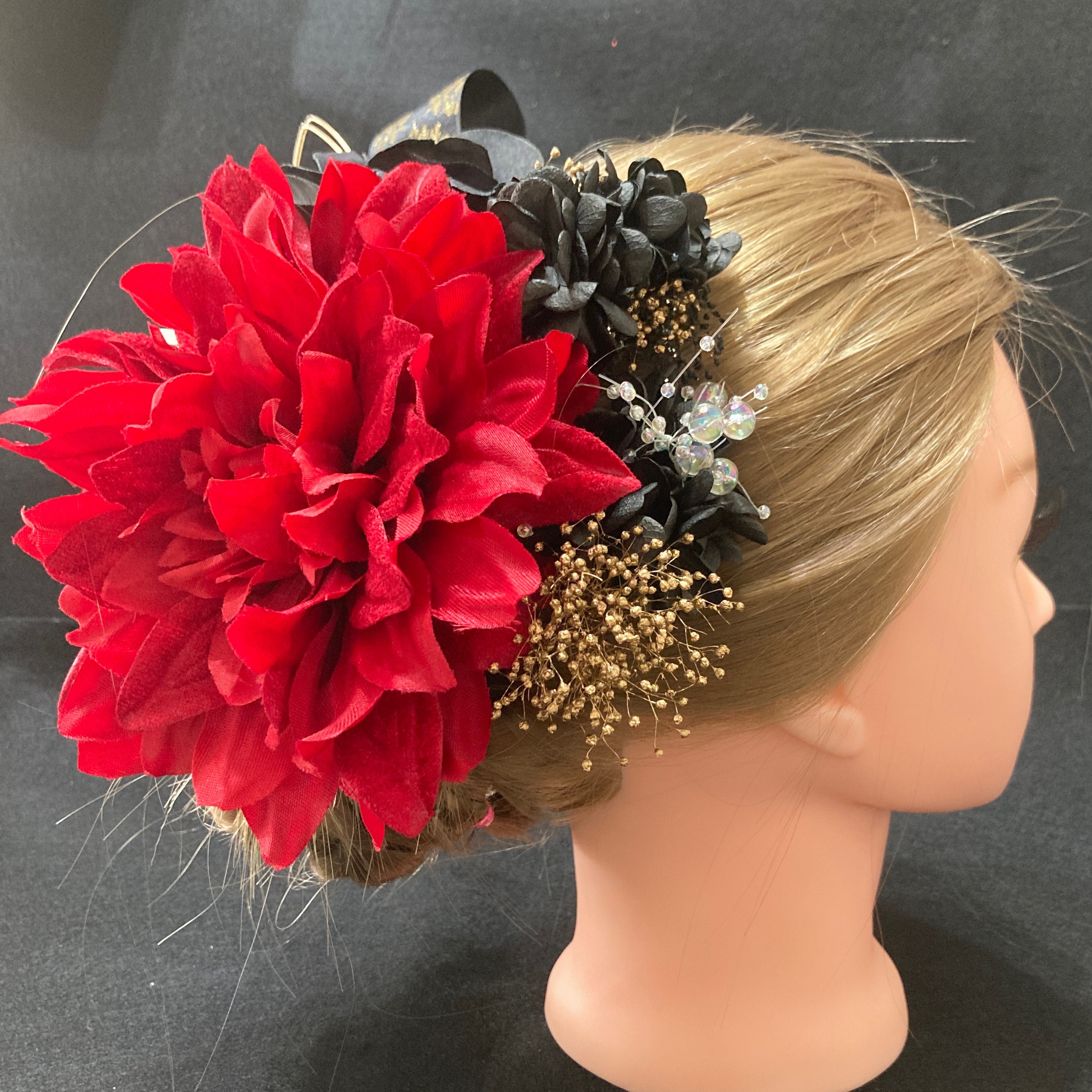 新作　t3 和装　髪飾り 成人式 着物　振袖　結婚式　色打掛　赤　ダリア 4,100円