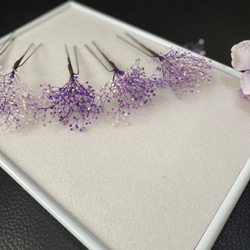 小学生に大人気　紫　h52　髪飾り　かすみ草　5本セット プリザ  成人式 ホワイト パープル 3枚目の画像