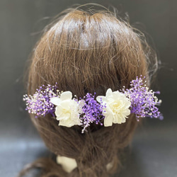 小学生に大人気　紫　h0076 髪飾り 成人式 かすみ草 パープルホワイト あじさい 5本セット 2枚目の画像