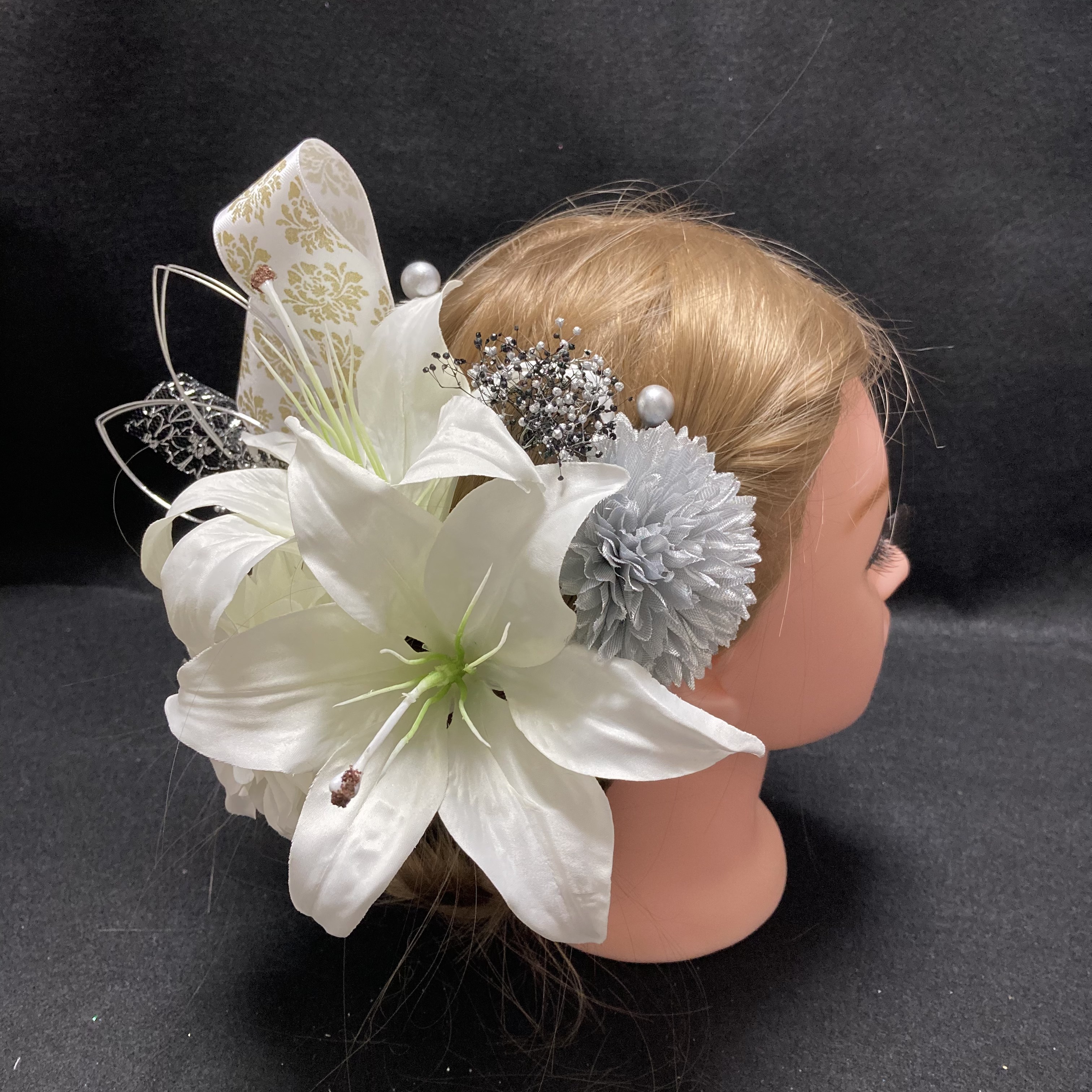 hg71　和装　髪飾り 成人式 着物　振袖　結婚式　色打掛　シルバー　ダリア