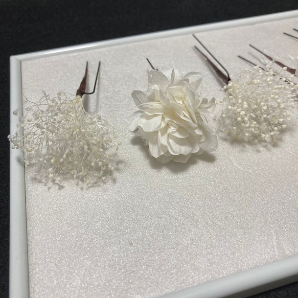 h11 髪飾り 卒業式　結婚式　成人式 ウエディング かすみ草 あじさい　ホワイト 5本セット 4枚目の画像