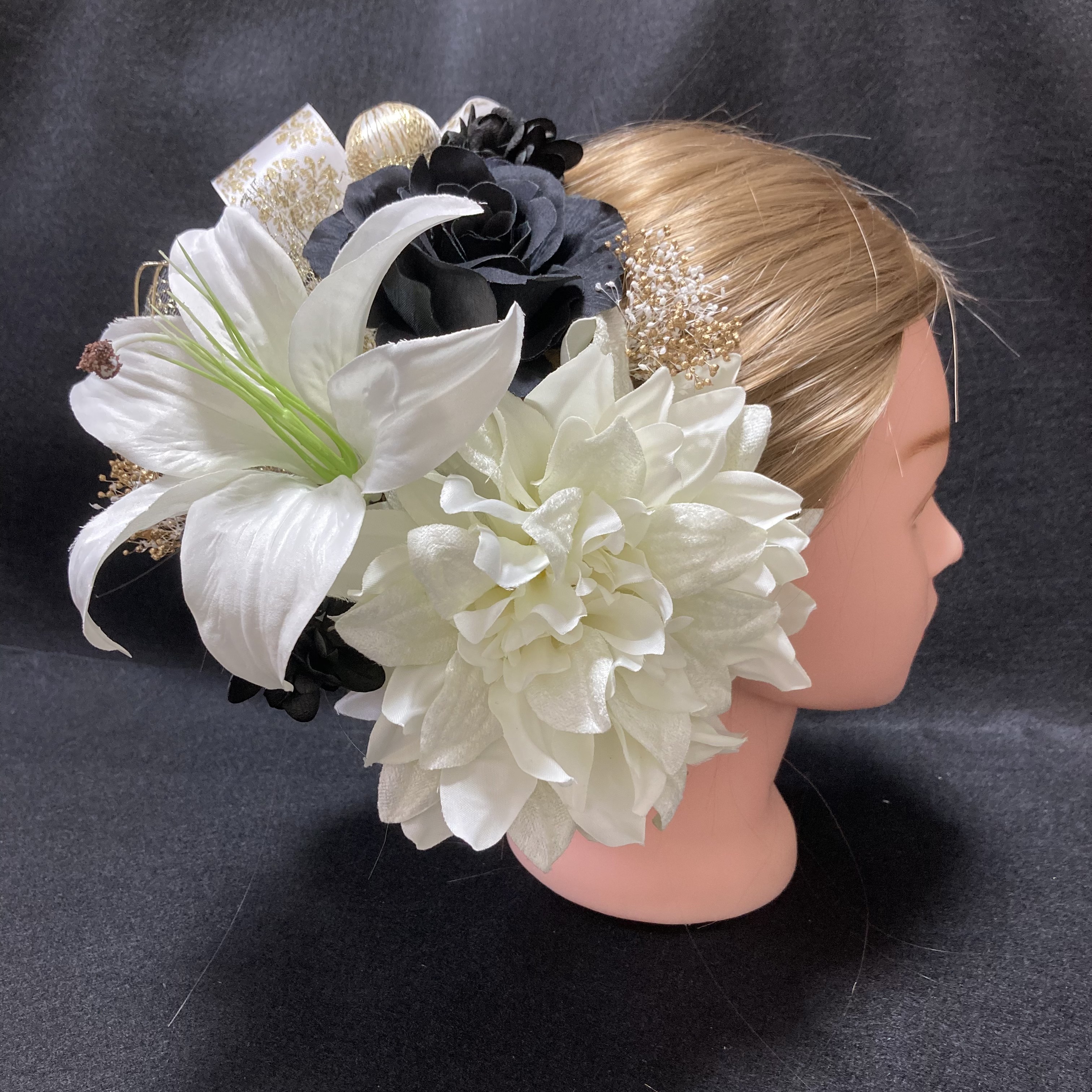 t2 和装　髪飾り 成人式 着物　振袖　結婚式　色打掛　ゆり　ダリア　バラ