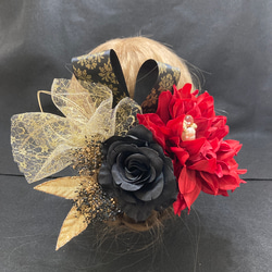 hg69　和装　髪飾り 成人式 着物　振袖　結婚式　色打掛　赤　ダリア　黒　バラ 3枚目の画像