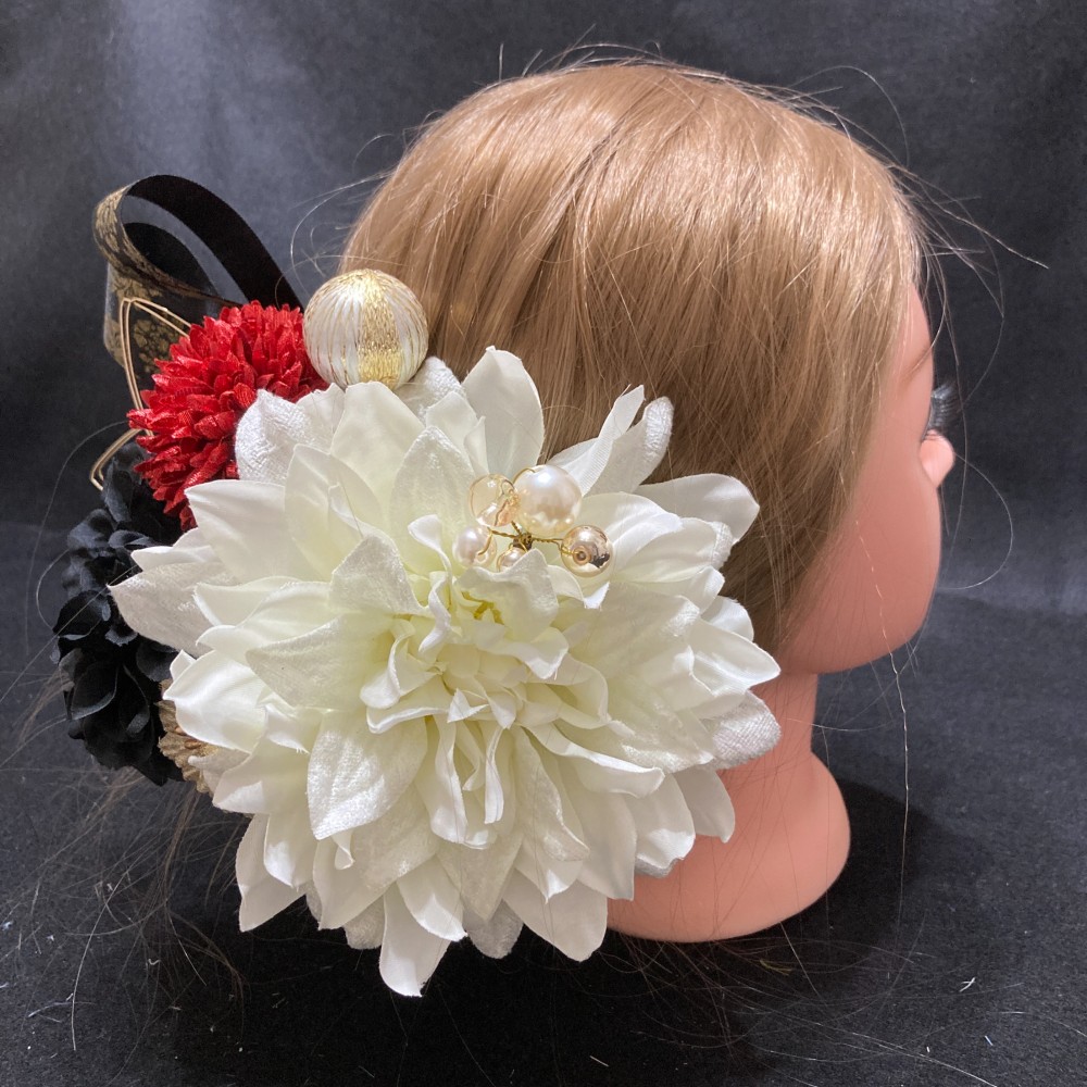新作　t8　ダリア　ホワイト　和装　髪飾り 成人式 着物　振袖　結婚式　色打掛