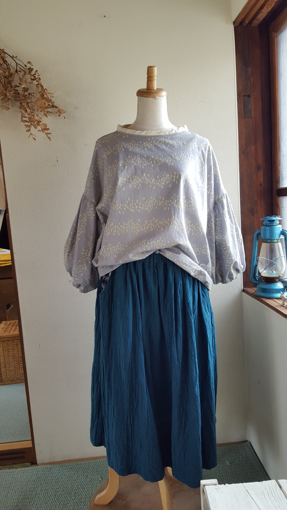 綿麻ワッシャーのギャザースカート 5枚目の画像