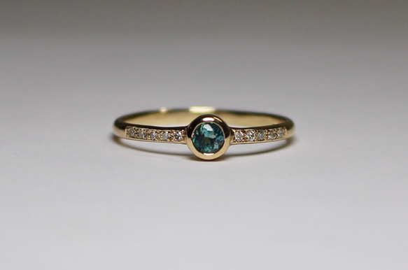 Grandidierite 3mm + Diamonds Ring / K10YG. PG. WG. 3枚目の画像