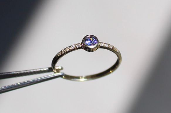 Benitoite 3mm + Diamond Ring / K10 YG. PG. WG. 2枚目の画像