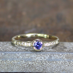 Benitoite 3mm + Diamond Ring / K10 YG. PG. WG. 3枚目の画像