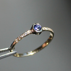 Benitoite 3mm + Diamond Ring / K10 YG. PG. WG. 4枚目の画像