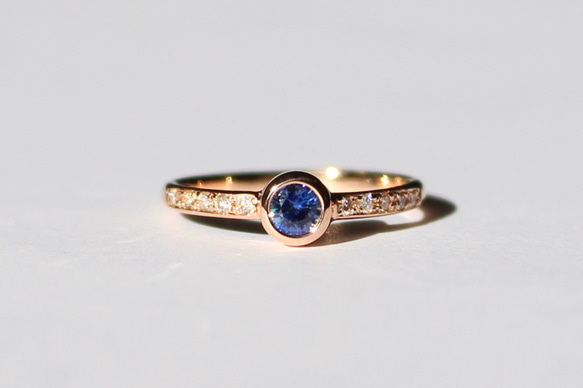 Benitoite 3mm + Diamond Ring / K10 YG. PG. WG. 5枚目の画像