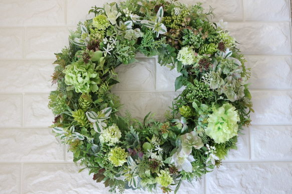 送料込☆Botanical Green Wreath　40cm　 1枚目の画像