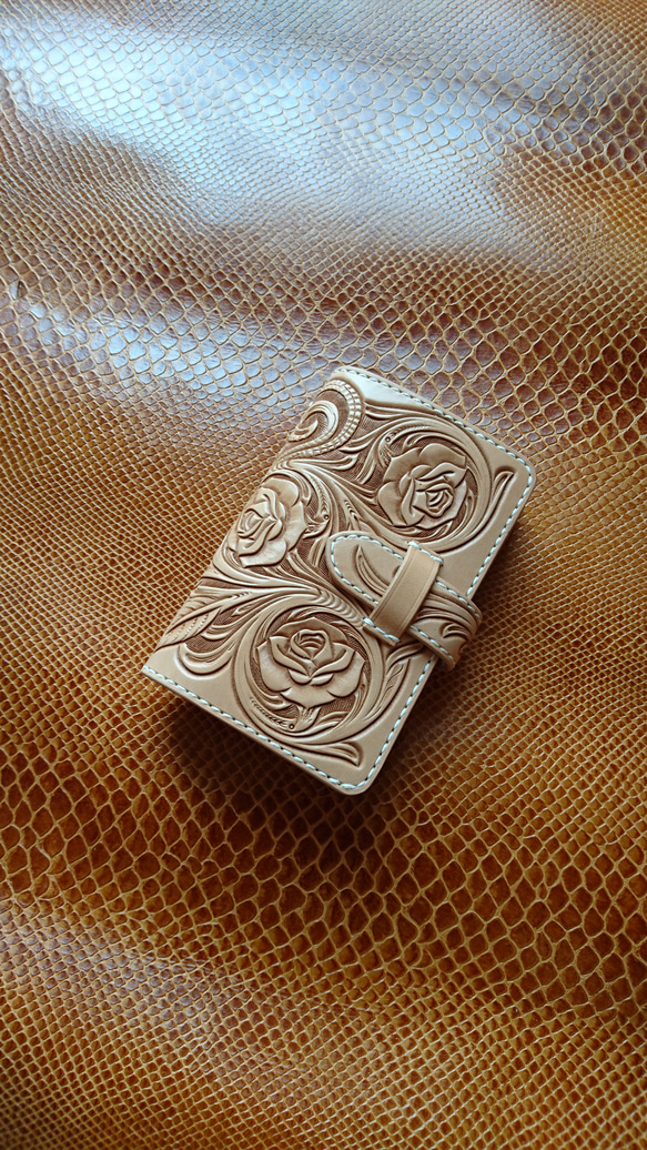 薔薇のシステム手帳 ミニ6 革カービング