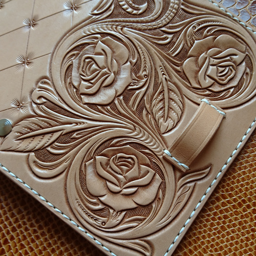 薔薇のシステム手帳　ミニ6 　革カービング 56f980bd0e3e198b2ab59230ed2573