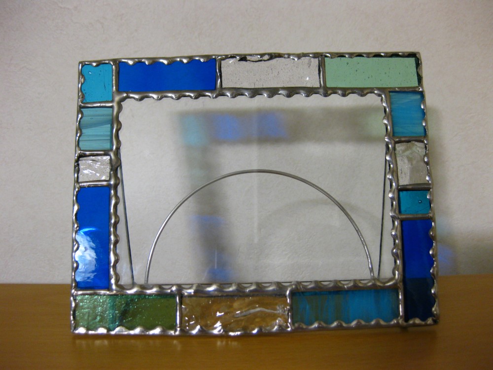 ステンドグラス フォトスタンド（モザイク青） フォトフレーム