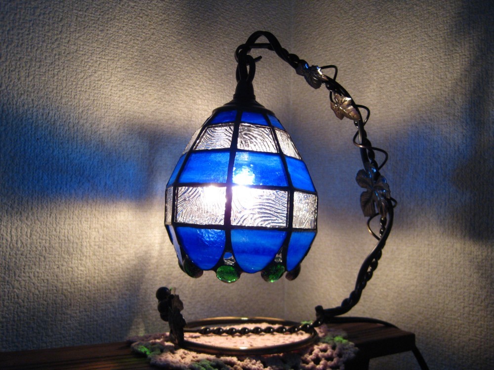ステンドグラス　ぼんぼりランプ（ブルー）