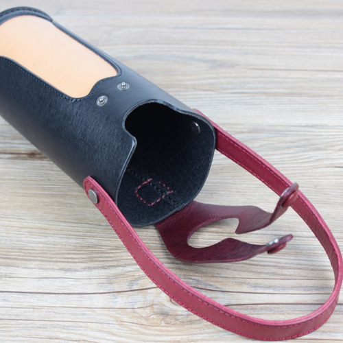 本革 ラグジュアリーレザー蓋付きワインボトルホルダー その他キッチン