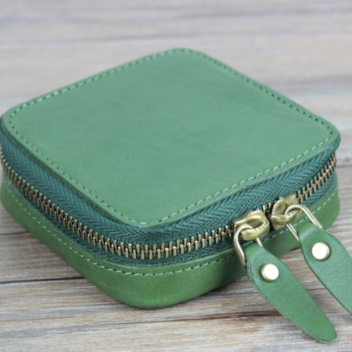 本革 超コンパクト 持ち運び便利なアクセサリー収納ケース ☆Green