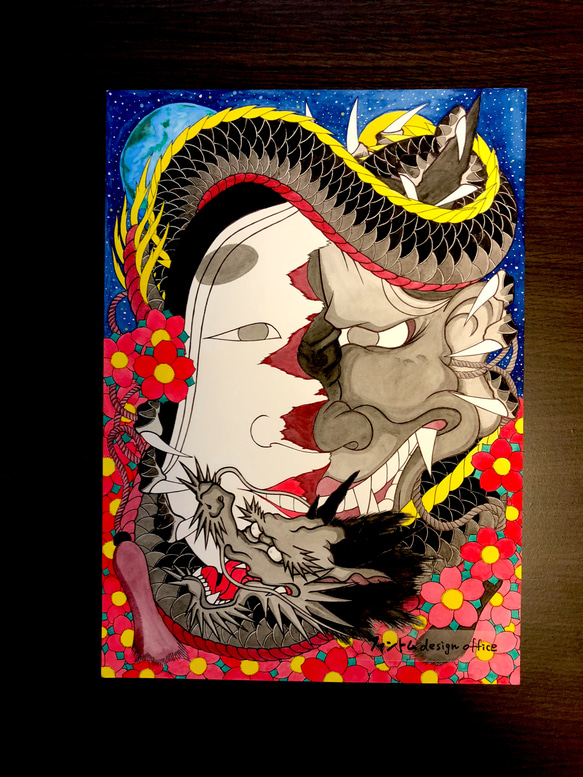 表裏〜 能面と般若 (原画）額付き 絵画 FDO 通販 7250361
