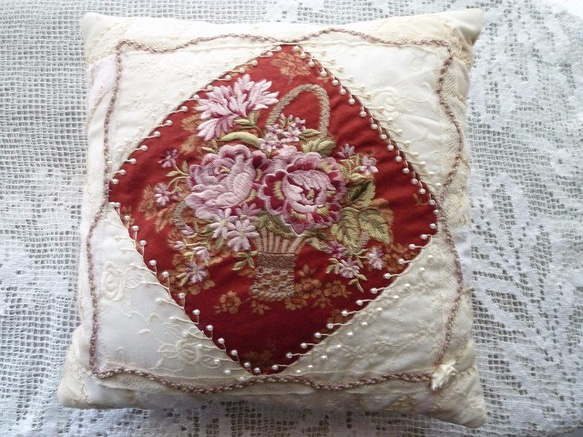 花柄】ヴィクトリアン ハンドメイド ミニ クッション（クレイジー