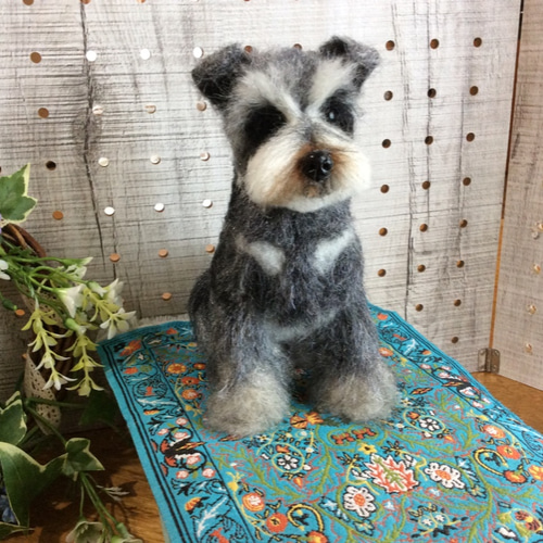 羊毛フェルトのちょこっとおすわりシュナウザー 犬ぬいぐるみ