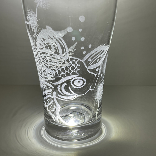 ♯1 一点物 グラス グラスアート 金魚柄 グラス ひびきちゃん