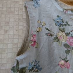 リネン&コットン大花柄アンティーク風フレンチスリーブワンピース 4枚目の画像