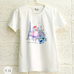 カップル[世界旅行フクロウ]バレンタインデー、結婚祝い、愛情のこもったラブレター（綿のTシャツ）手描きイラストレーター 2枚目の画像