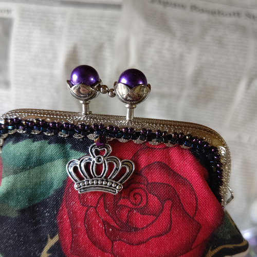 ドクロと薔薇☆がま口 ポーチ タバコケース メガネOK☆アレキサンダー